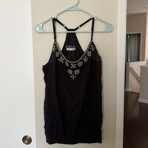 FREE PEOPLE BLACK BEJEWELED TANK TOP